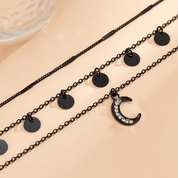 Edgy Black Diamond Crescent Moon Necklace Set - Picture 5 of 5